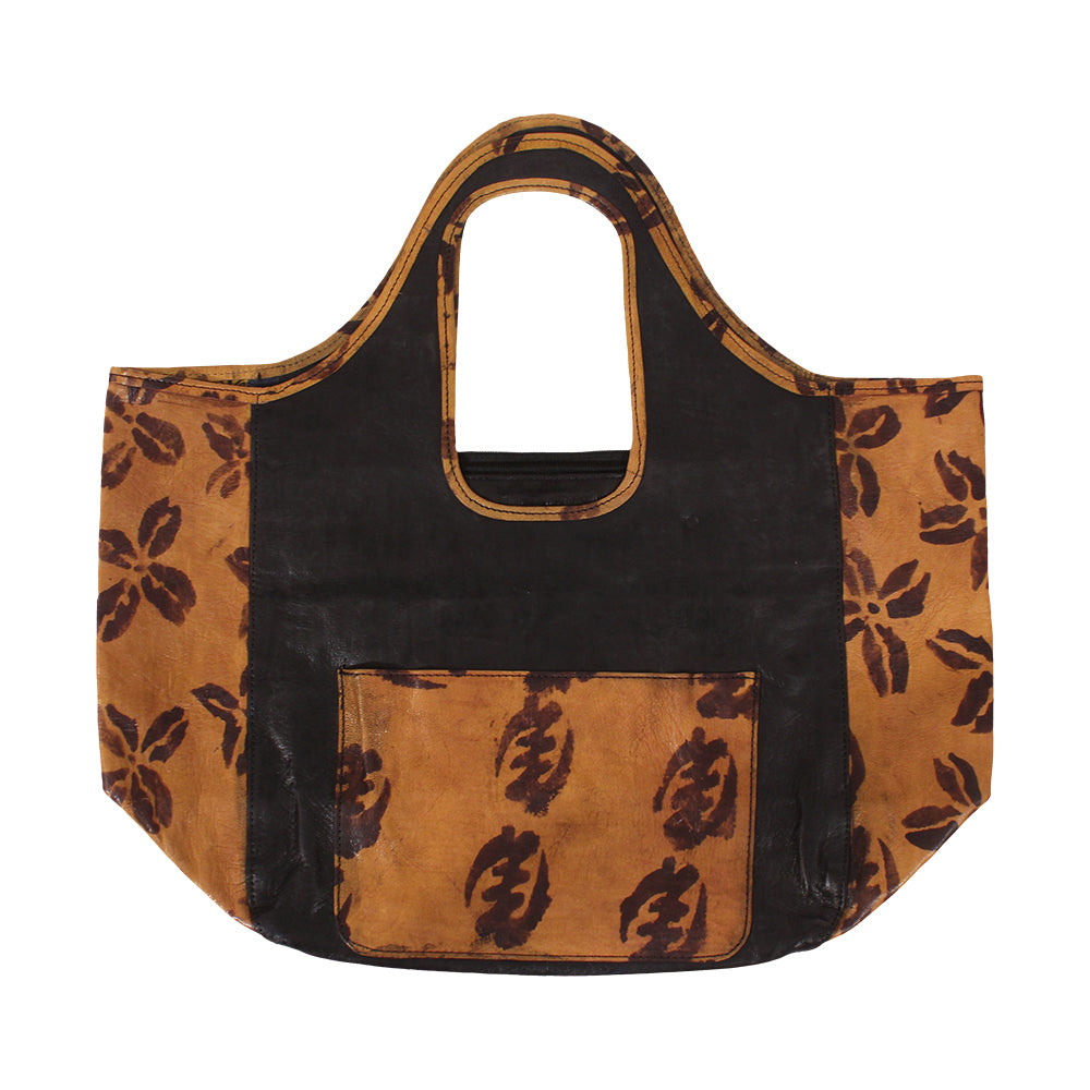 African Print Accent Leather Handbag - Style #1