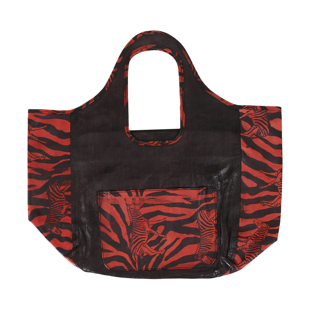 African Print Accent Leather Handbag - Style #1