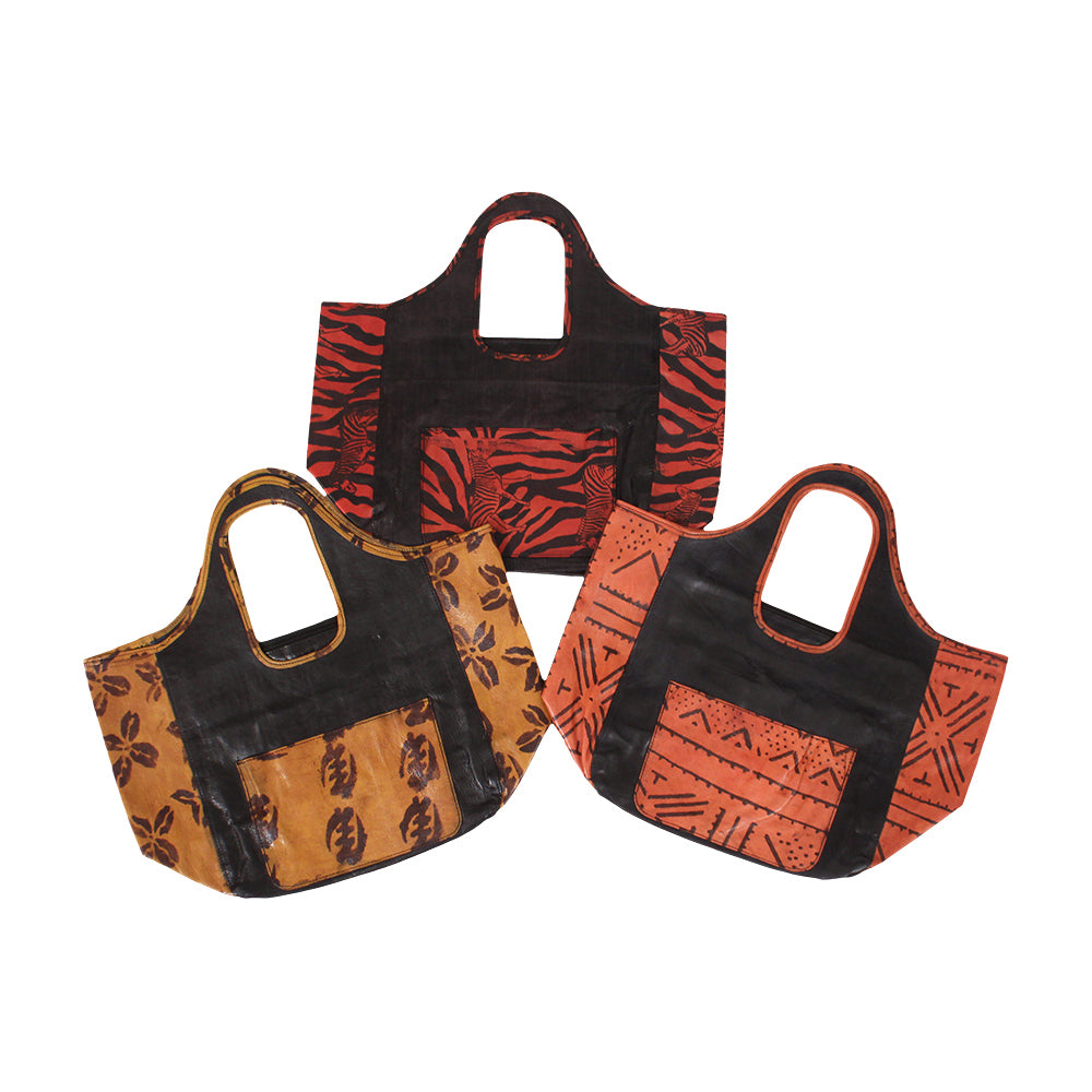African Print Accent Leather Handbag - Style #1