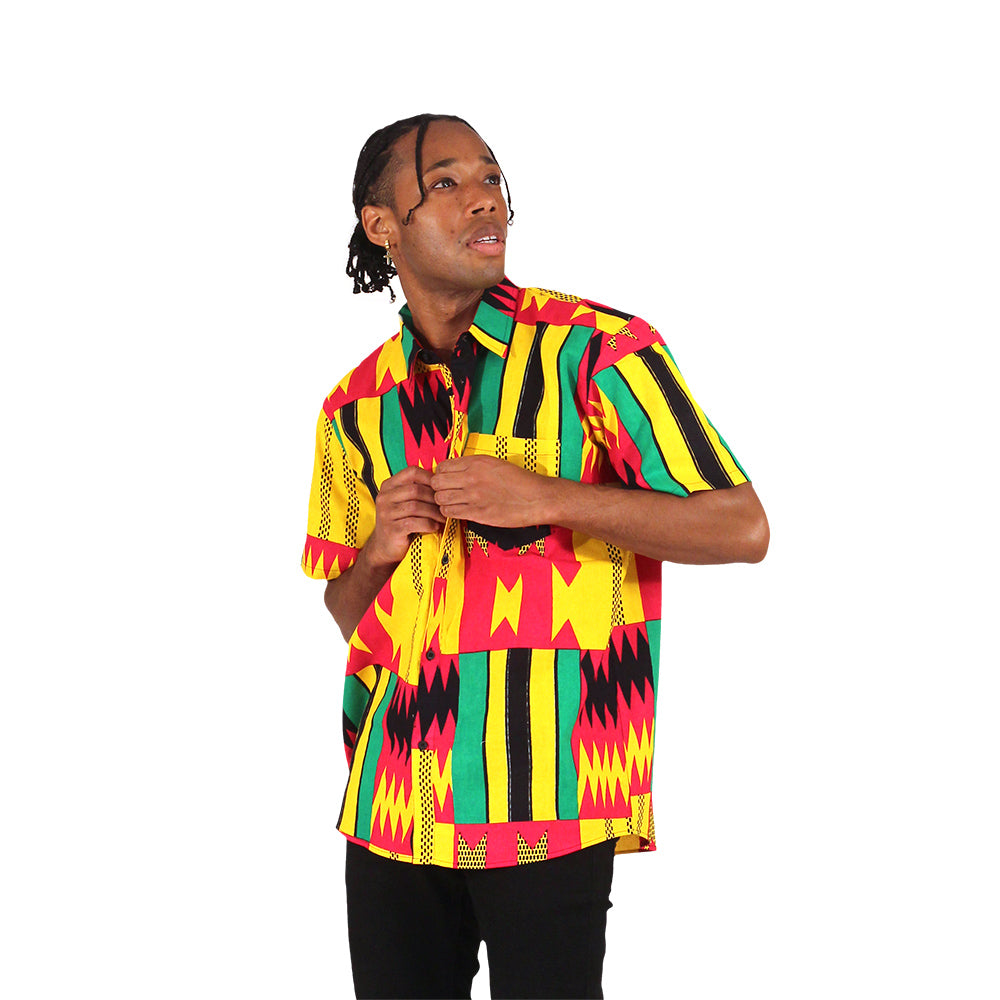 African Print Button Shirt - Style A - 2X