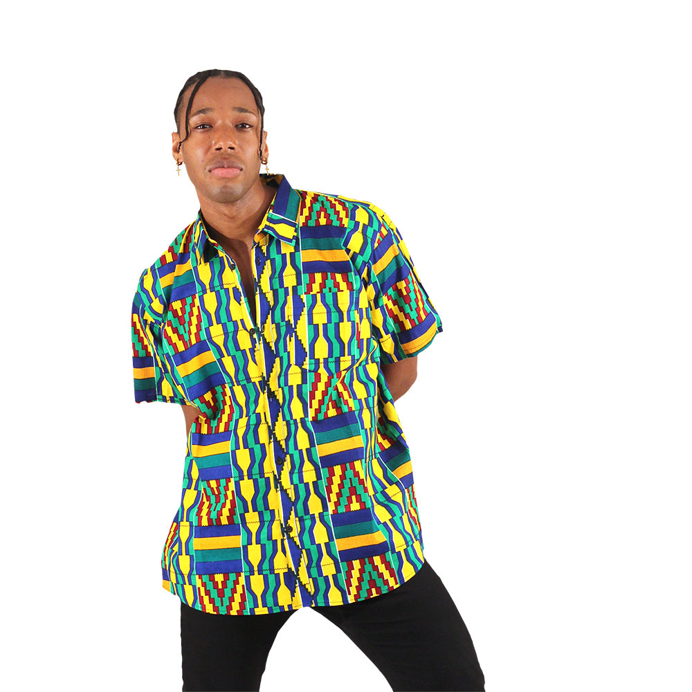 African Print Button Shirt - Style A - 2X