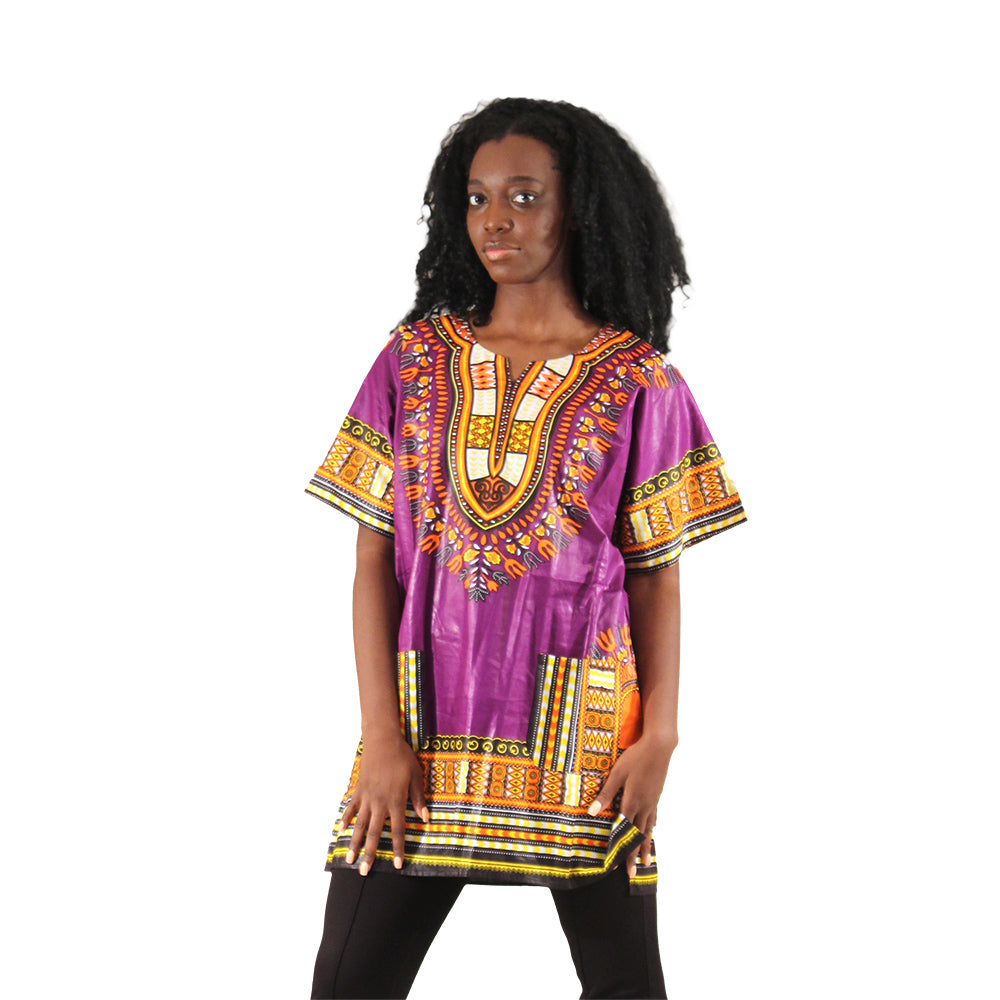 Traditional Wax Print Dashiki:  Sizes - Blue - LG