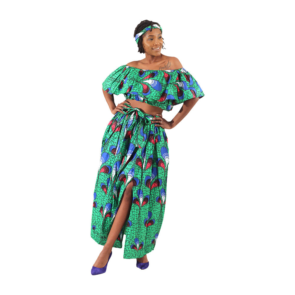 African Print Crop Top & Skirt Set - Style A