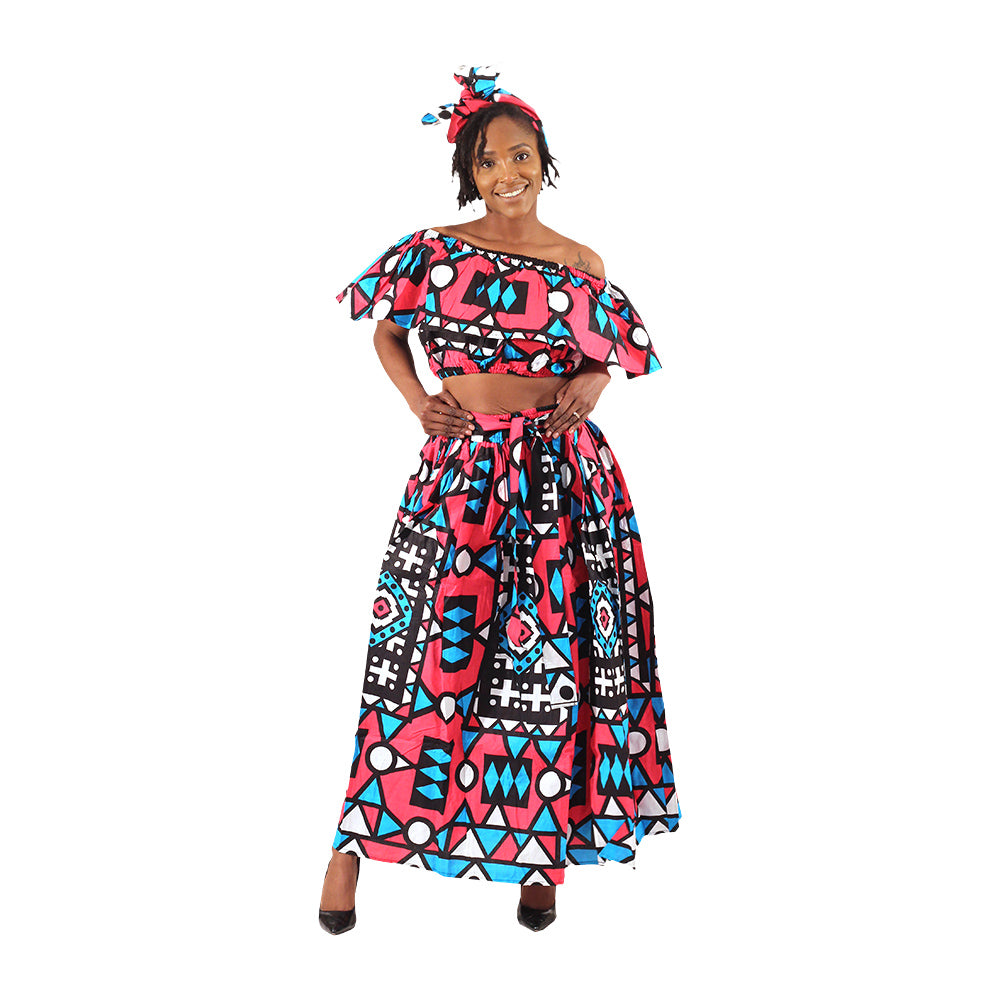 African Print Crop Top & Skirt Set - Style A