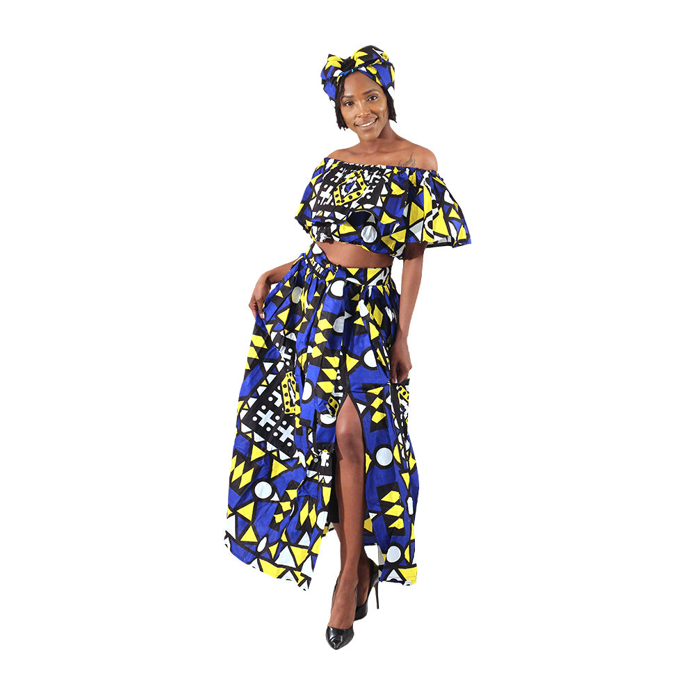 African Print Crop Top & Skirt Set - Style A