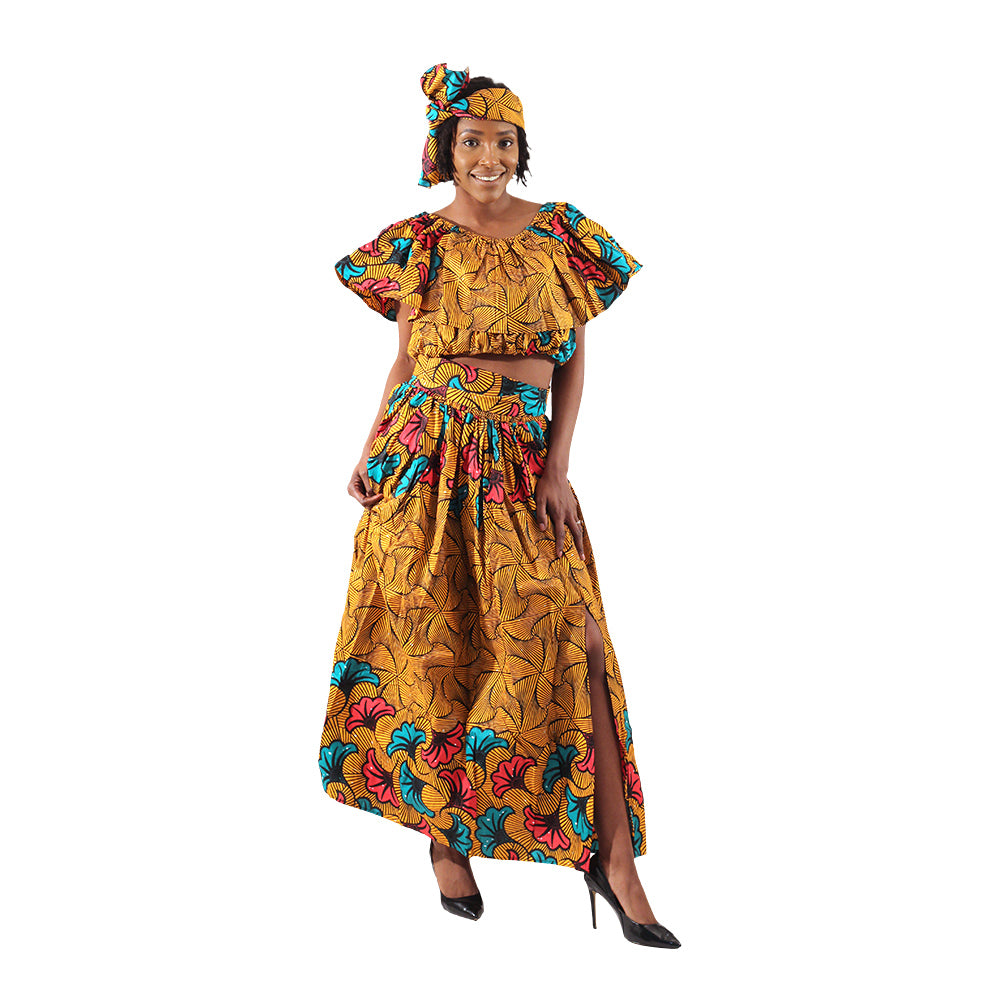 African Print Crop Top & Skirt Set - Style A