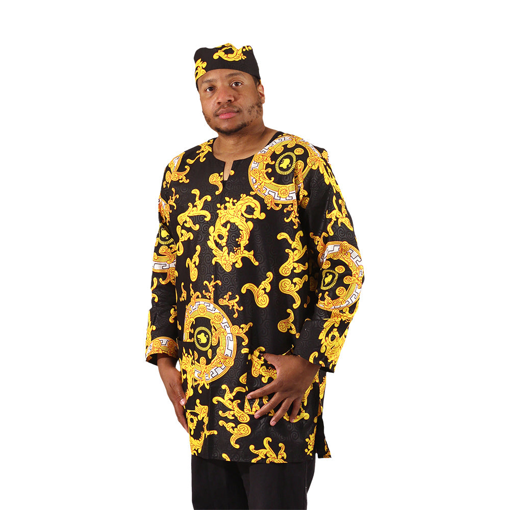African Print LS Dashiki & Cap - Style A - 2X