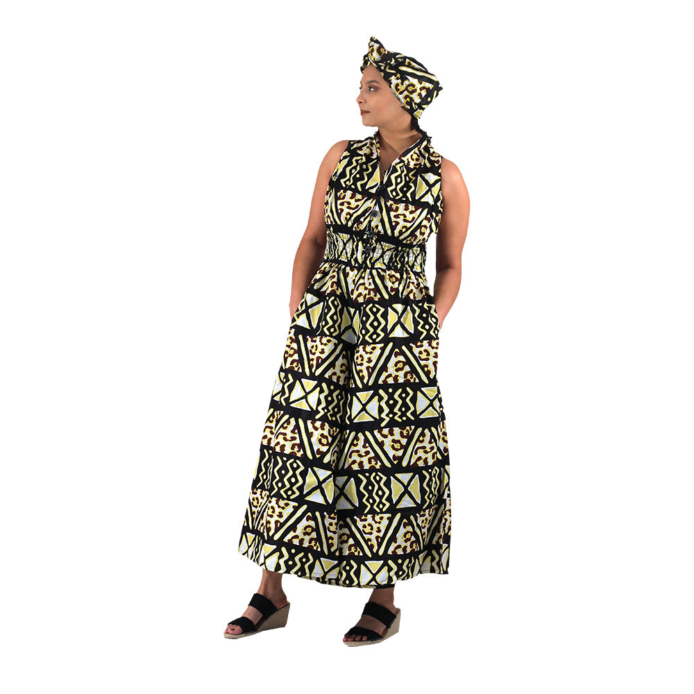 African Print Sleeveless Jumpsuit - Style A
