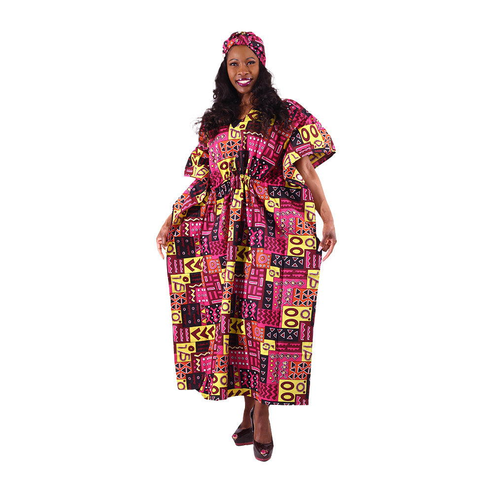 African Print Draw-String Kaftan - Style A