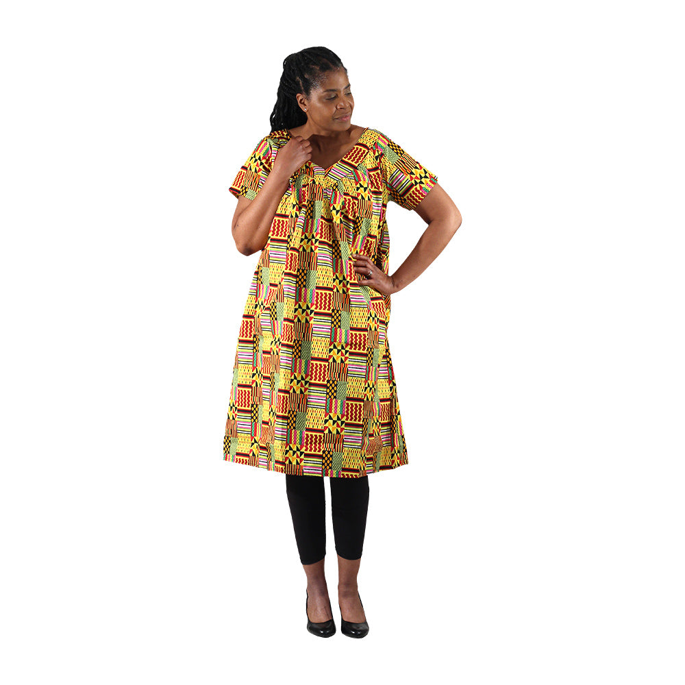 African Print Short Dress w/ Sleeves - Style A