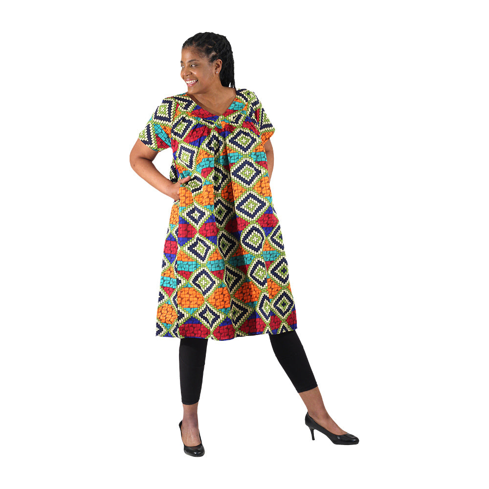 African Print Short Dress w/ Sleeves - Style A