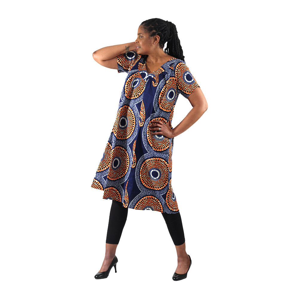 African Print Short Dress w/ Sleeves - Style A