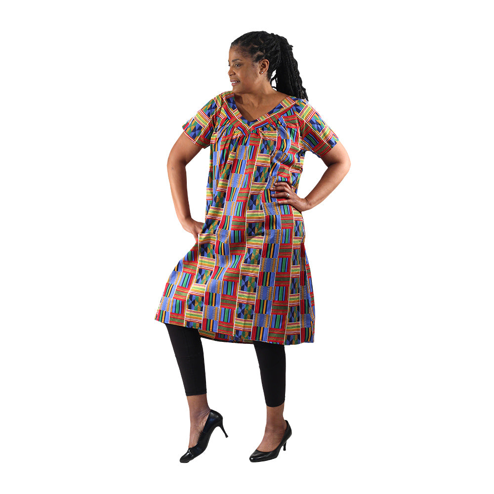 African Print Short Dress w/ Sleeves - Style A