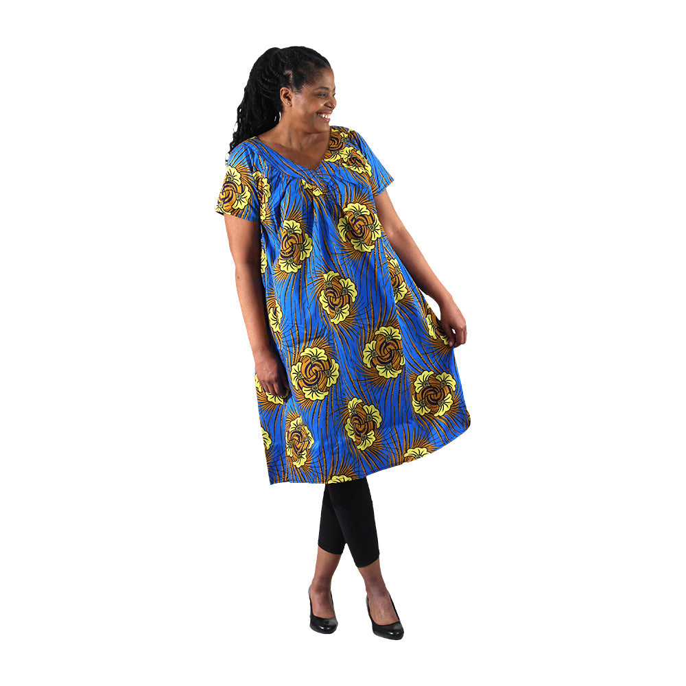 African Print Short Dress w/ Sleeves - Style A