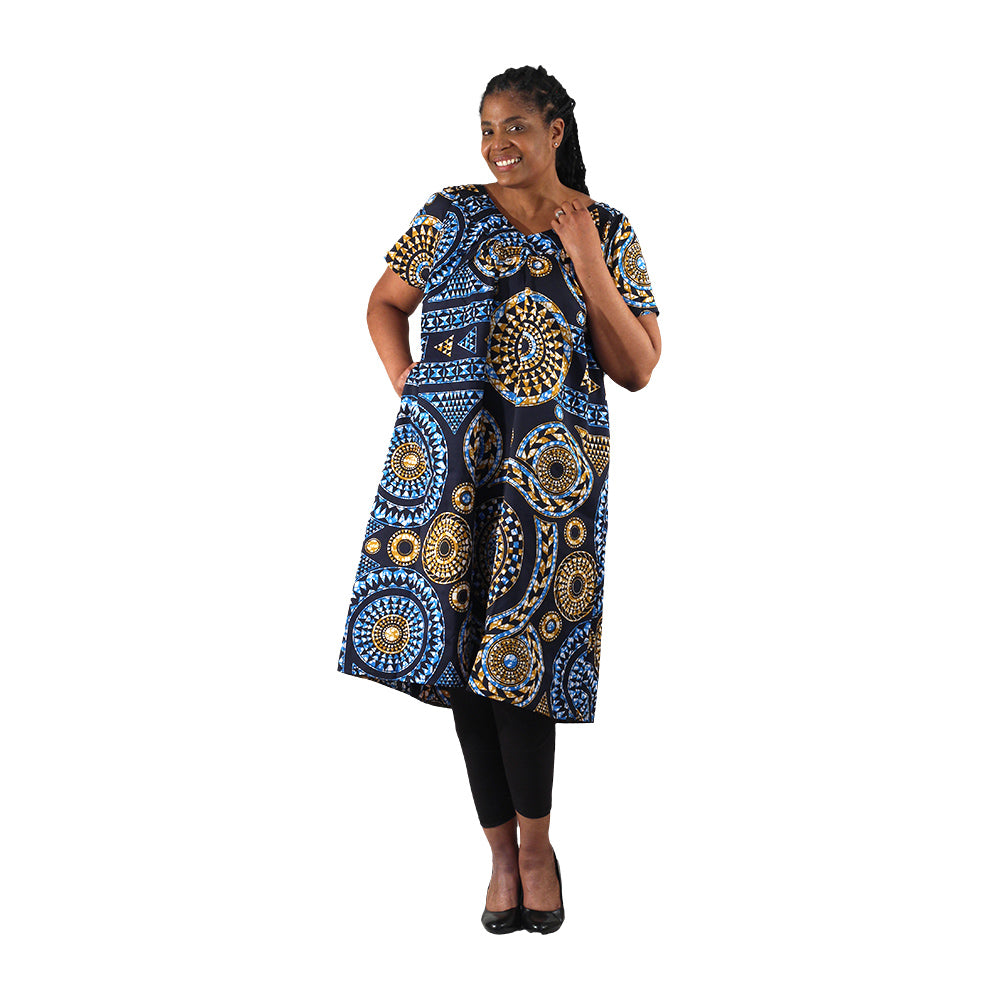 African Print Short Dress w/ Sleeves - Style A