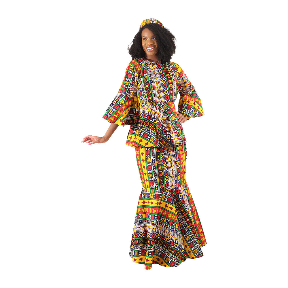 African Print Fish Tail Skirt Set - Style A - 2X