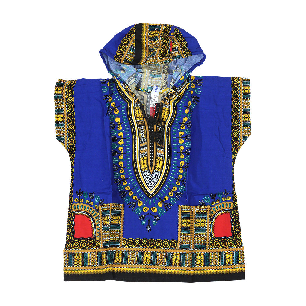 Children's Traditional Print Hooded Dashiki - Blue - LG/XL