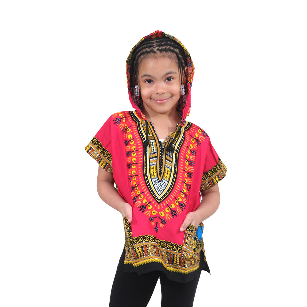 Children's Traditional Print Hooded Dashiki - Blue - LG/XL