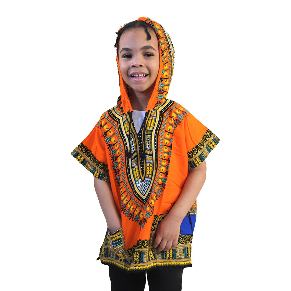 Children's Traditional Print Hooded Dashiki - Blue - LG/XL