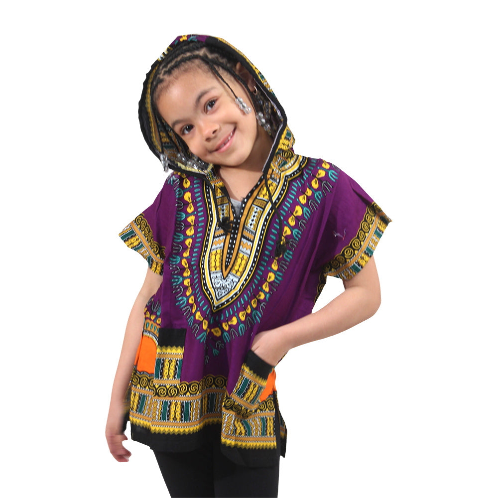 Children's Traditional Print Hooded Dashiki - Blue - LG/XL