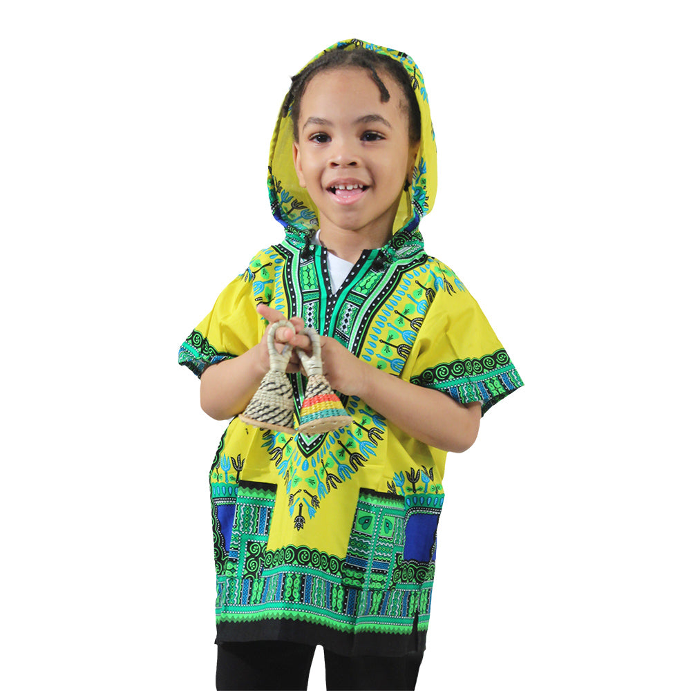 Children's Traditional Print Hooded Dashiki - Blue - LG/XL