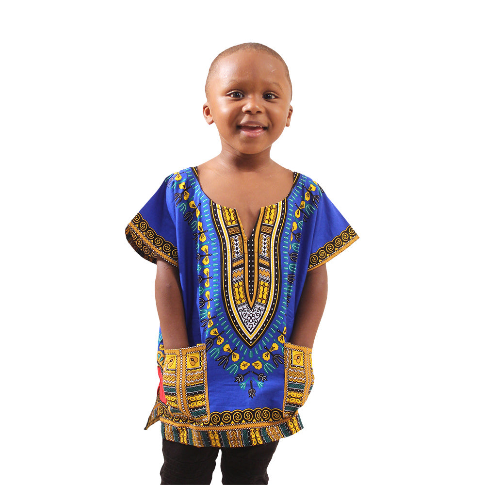 Children's Traditional Dashiki - Black/Blue - Large