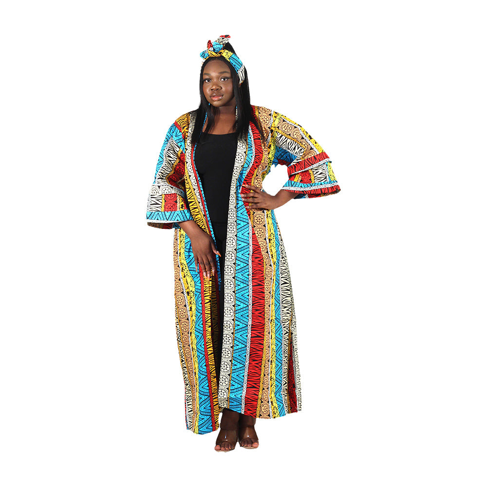 African Print Long Kimono - Style A