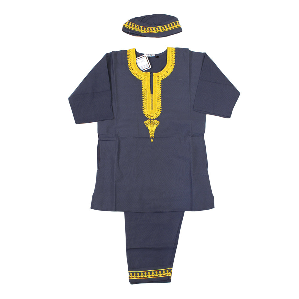 African Prince Embroidered Pant Set - Black - Large