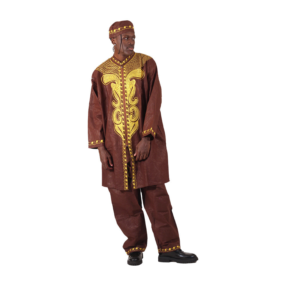 African King Three-Piece Suit Set - Dark Brown