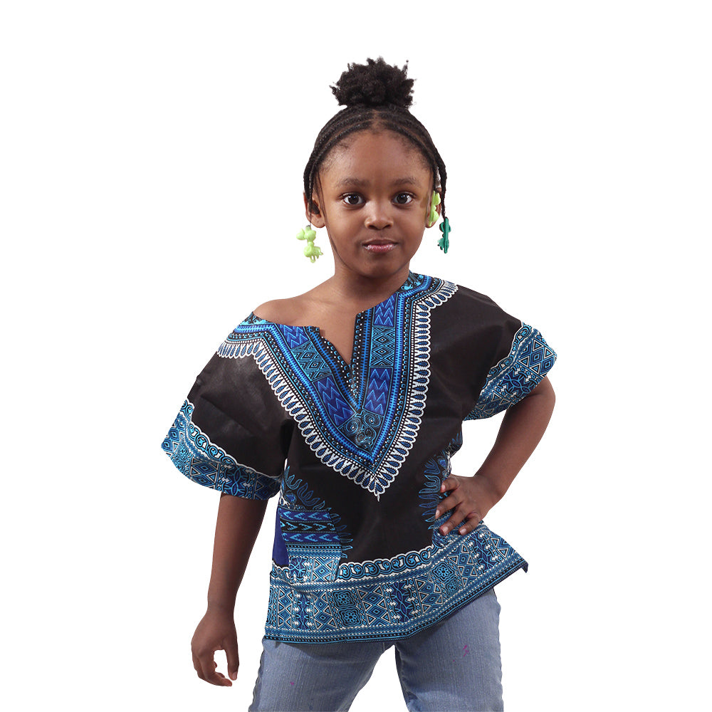 Children's Traditional Dashiki - Black/Blue - Large