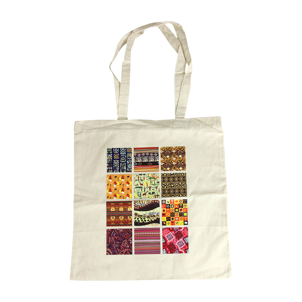African-themed Printed White Canvas Tote - Style D