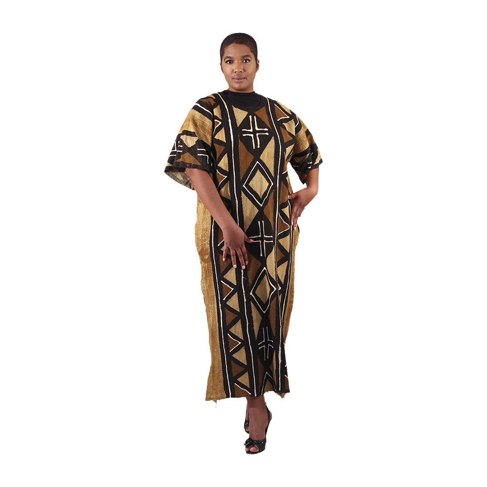 Authentic Mud Cloth Dress - Round Collar - 4 Color
