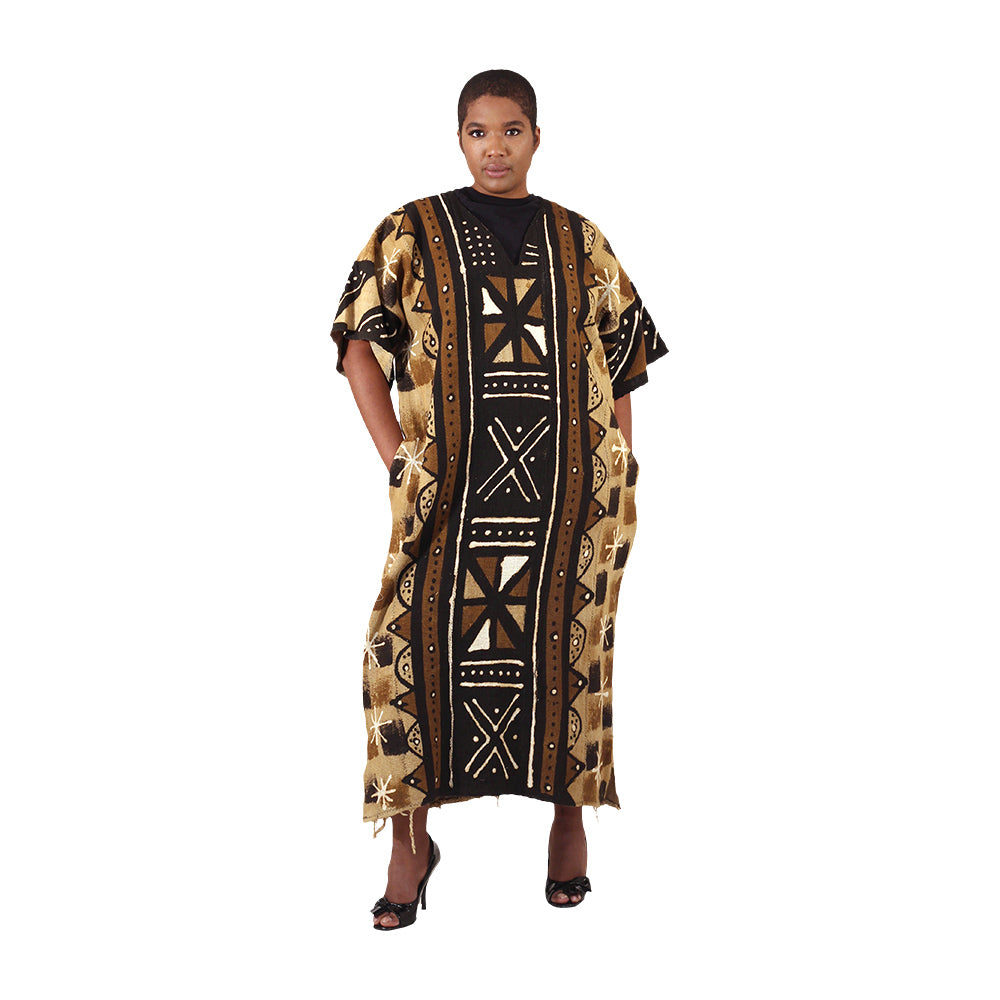 Authentic Mud Cloth Dress - Dip Collar - 4 Color