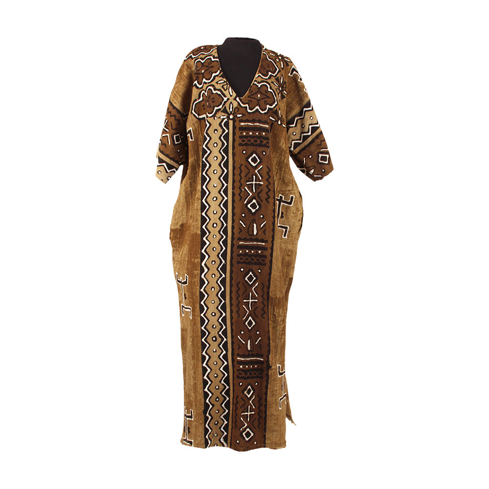 Authentic Mud Cloth Dress - Dip Collar - 4 Color