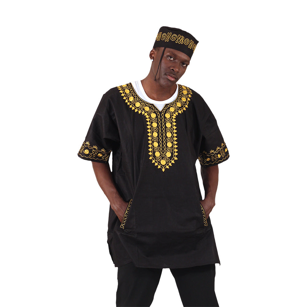 Amare Gold Embroidered Dashiki Top - Black - Free