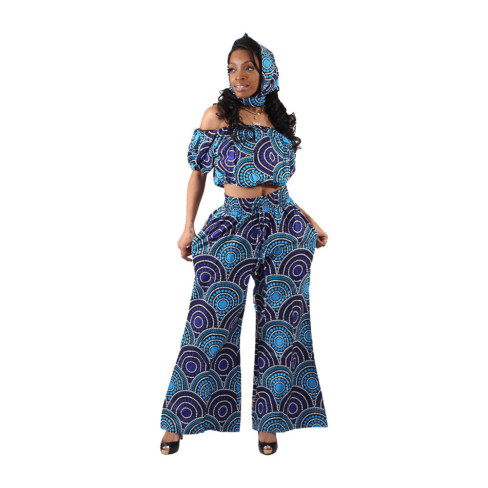 African Print Crop-Top Palazzo Set - LG/XL - Style A
