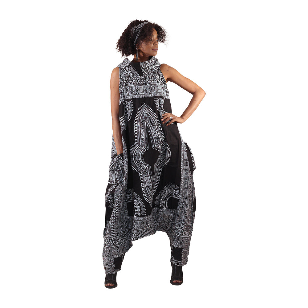 Big Dashiki Zip Jumpsuit - Black