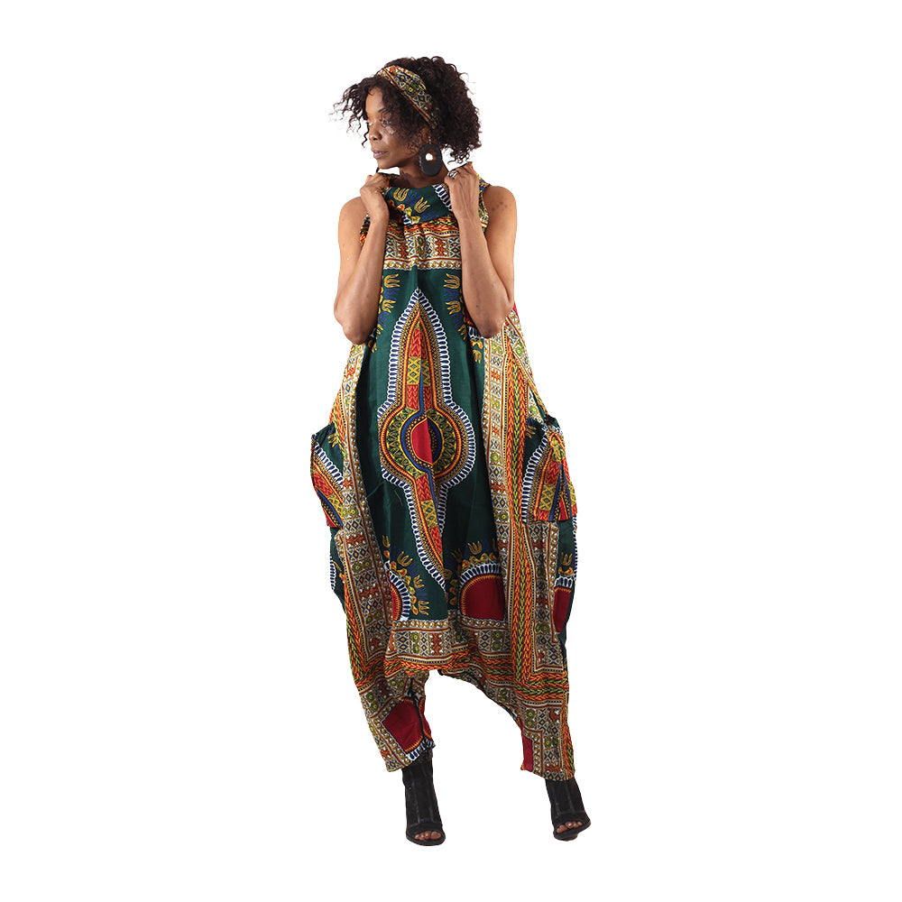Big Dashiki Zip Jumpsuit - Black