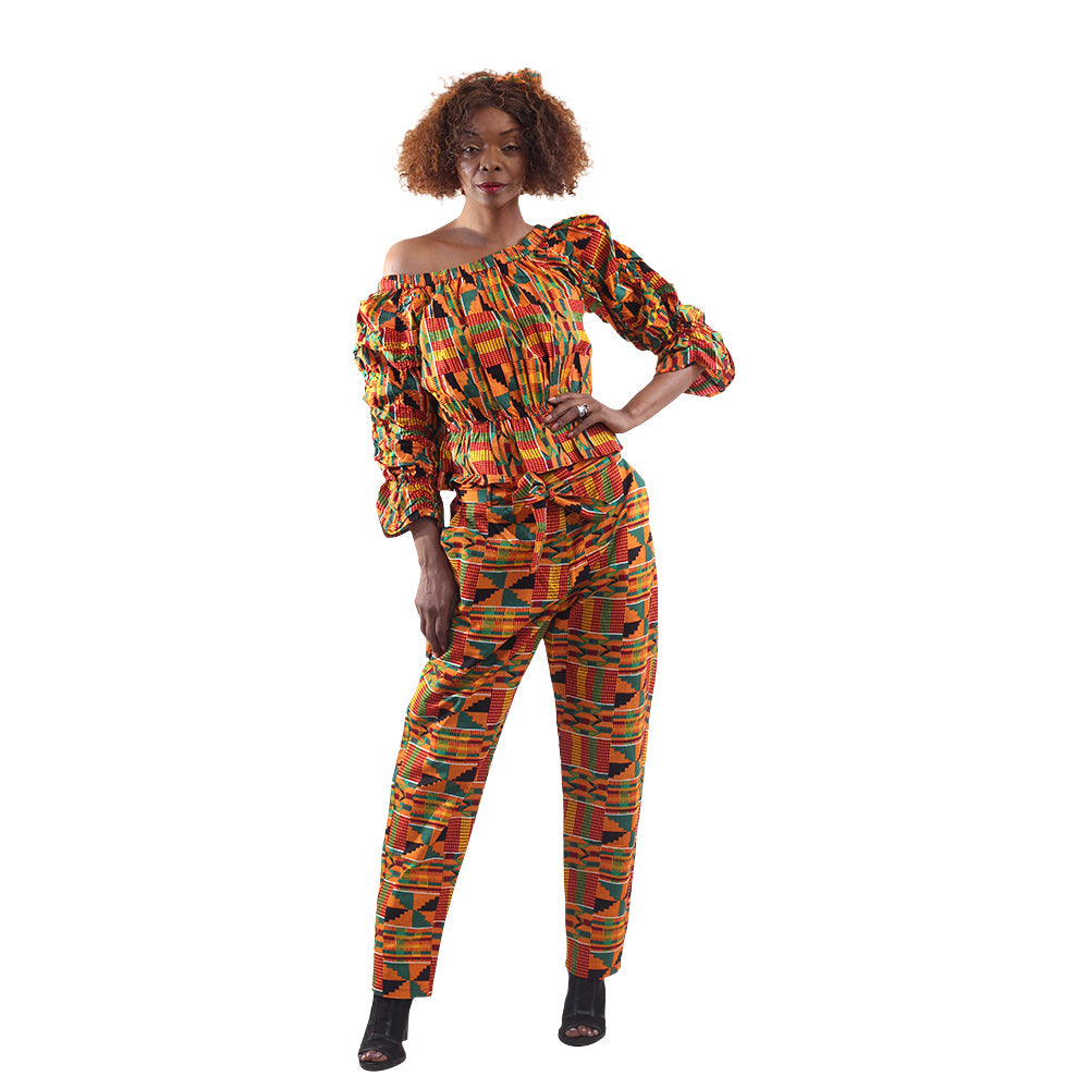 Ankara Print Elastic Top & Pant Set - Style A - 2X