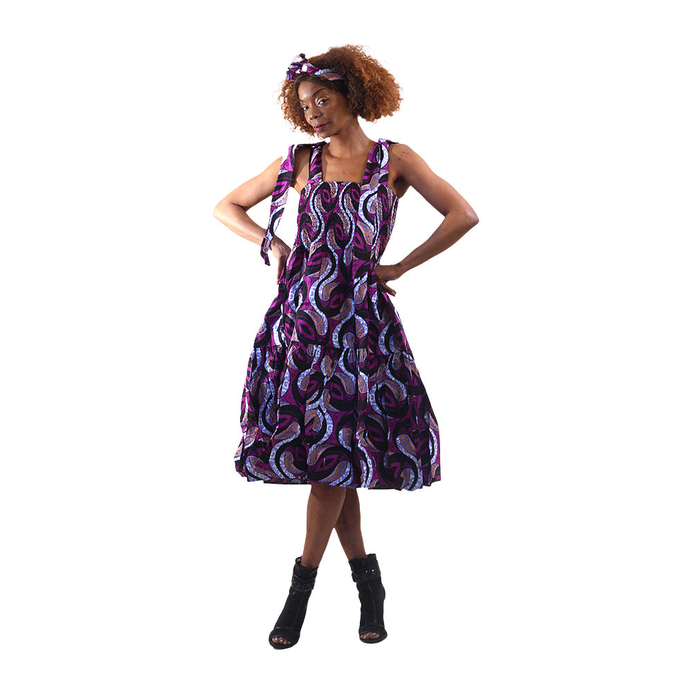 Ankara Print Smocked Tie Shoulder Dress - Style A