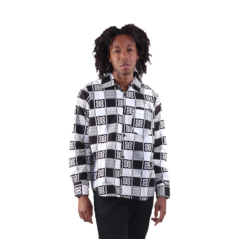Black & White Pattern Long Sleeve Shirt - 2X