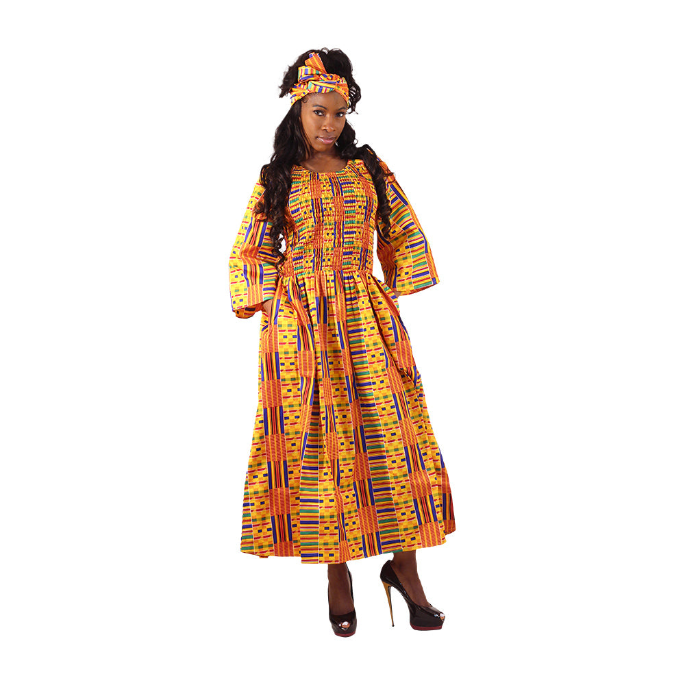 Kente Smocked-Top Long Dress - ONE SIZE - #1