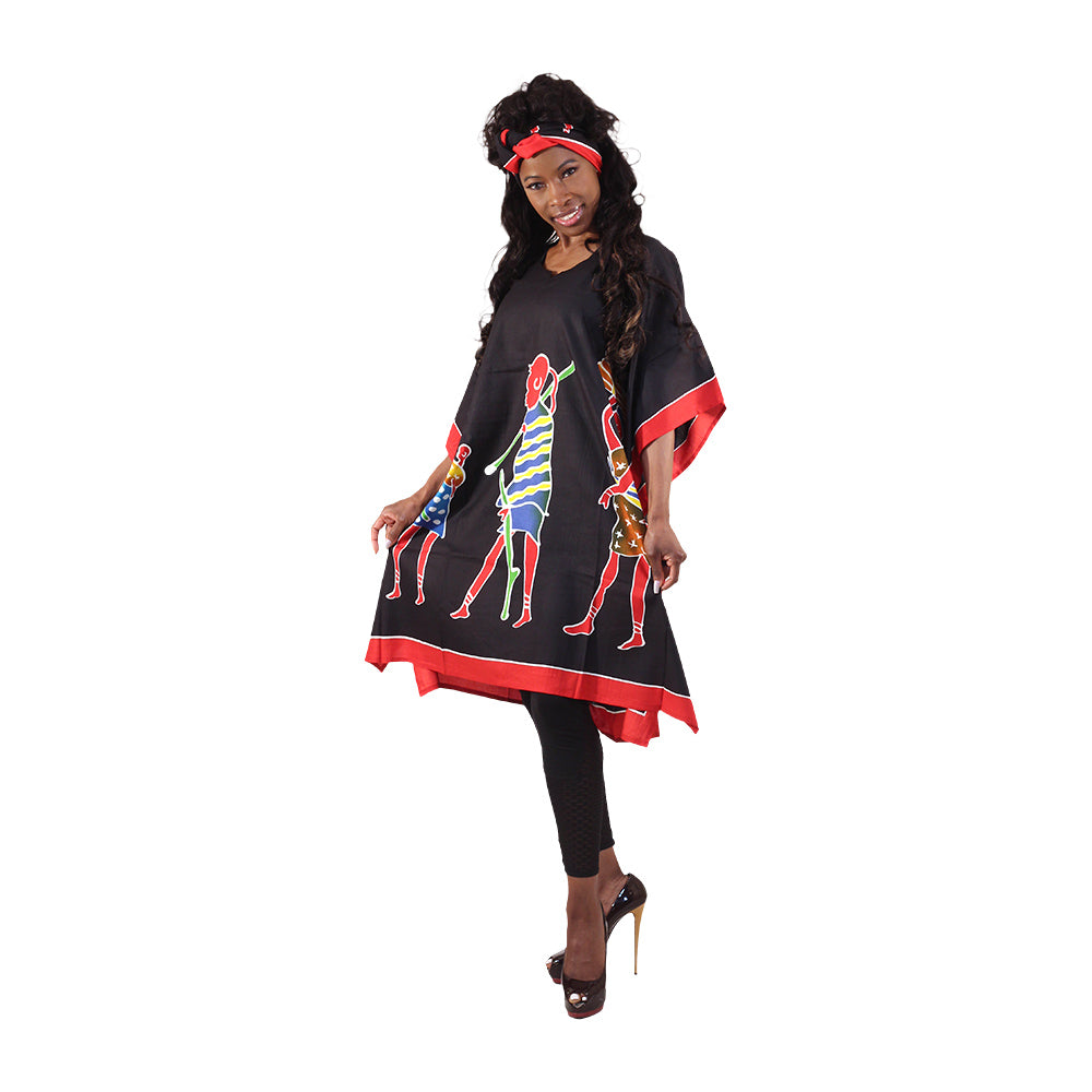 African Tribal Dancers Print Kaftan - Black