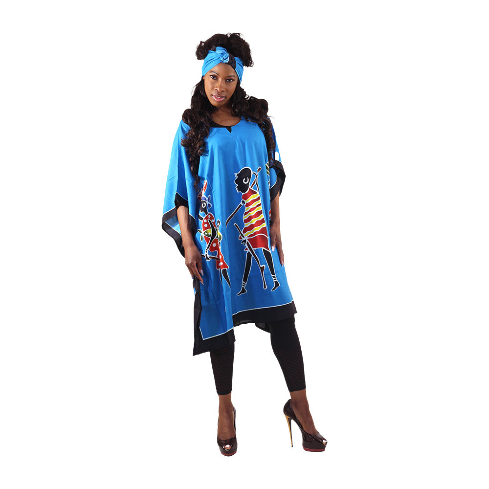 African Tribal Dancers Print Kaftan - Black