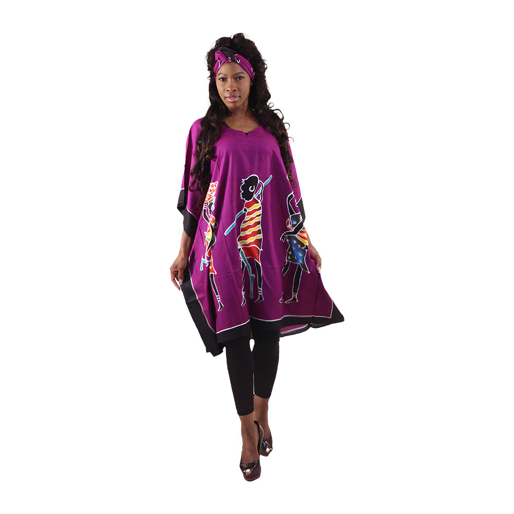 African Tribal Dancers Print Kaftan - Black