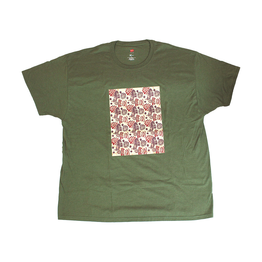 Native Burgundy Print T-Shirt - Military Green - LG
