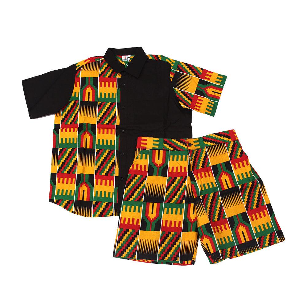 Ankara Print Button-down Shirt and Short Set - LG - Style A