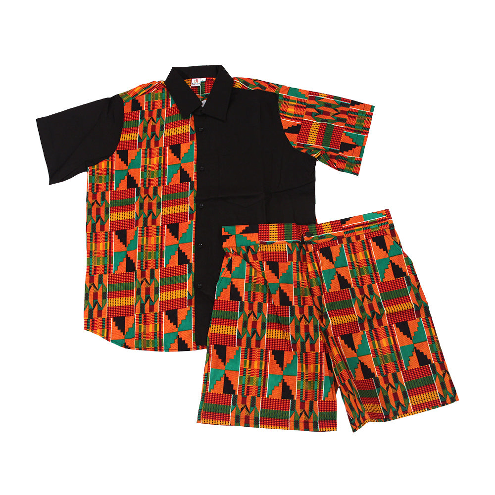 Ankara Print Button-down Shirt and Short Set - LG - Style A