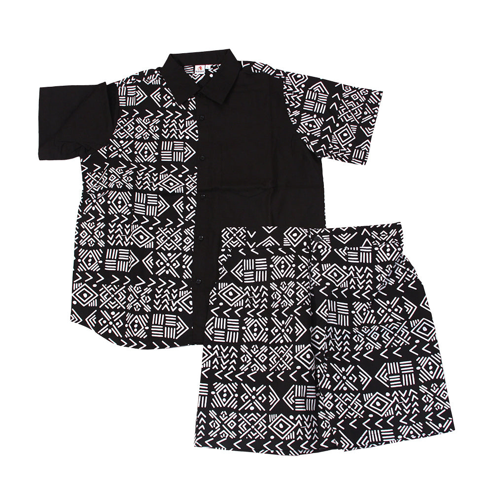 Ankara Print Button-down Shirt and Short Set - LG - Style A