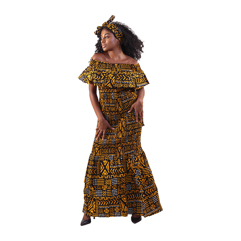 Ankara Print Smocked-Top Mermaid Skirt Set - Style A